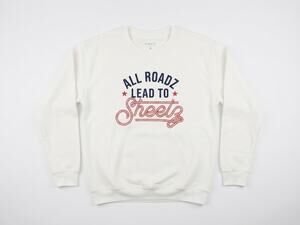 NEW Sheetz M All Roads Lead To White Sweatshirt Casual Skater Lounge Retro